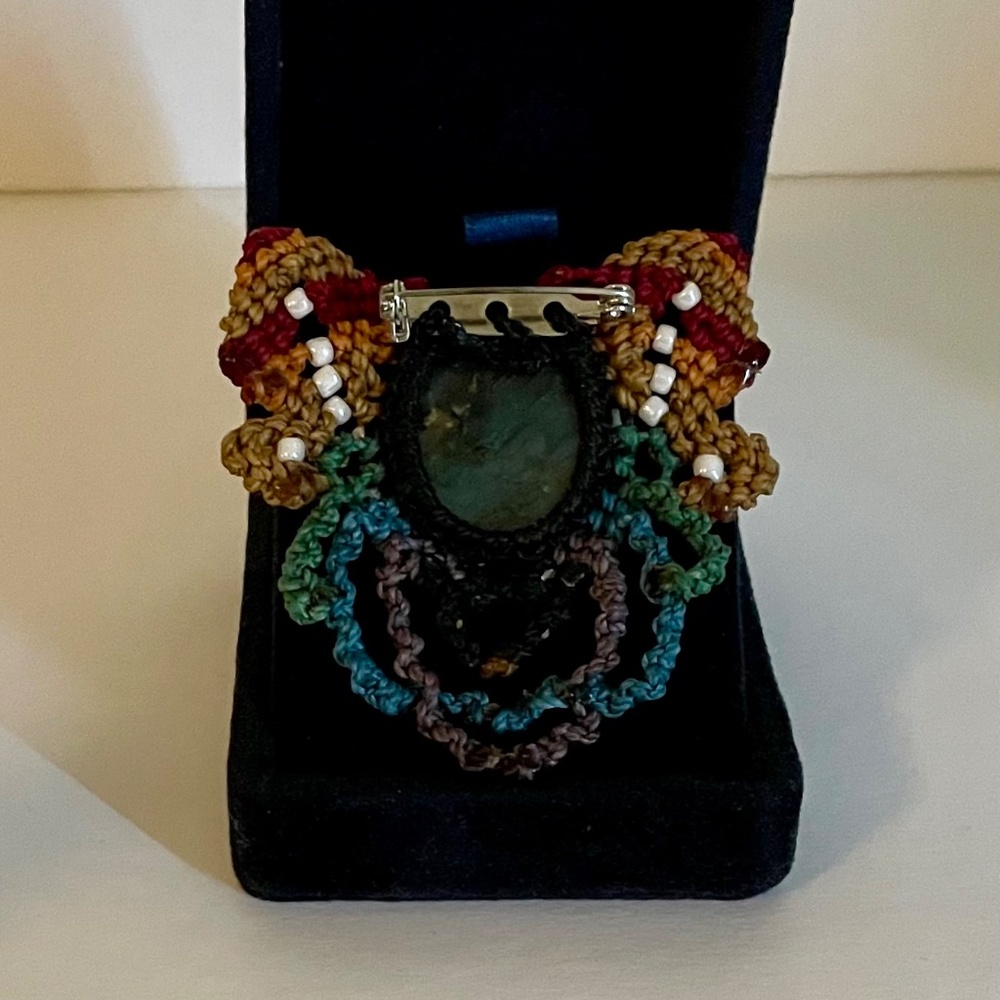Rainbow Macrame Labradorite Brooch, Handmade - Picture 2 of 3